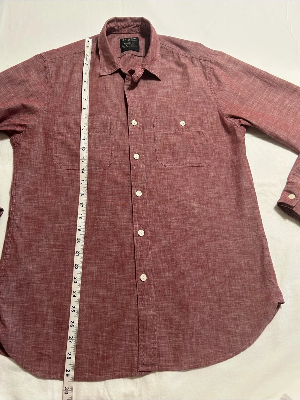 J.Crew Men’s Workshirt Medium Burgundy Chambray Button Down Preppy Workwear